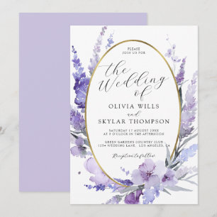 Lavender Floral Botanical Lilac Gold Wedding Einladung