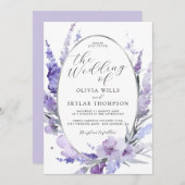 Lavender Floral Botanical Lilac Silver Wedding Einladung (Vorne/Hinten)