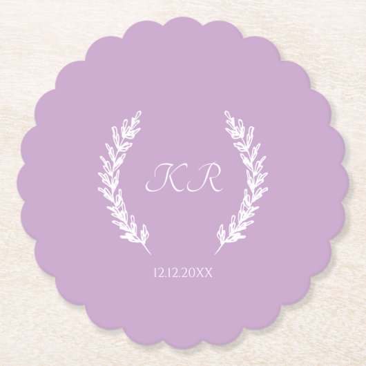 Lavender Floral Bride Groom Initials Wedding Untersetzer (Vorderseite)