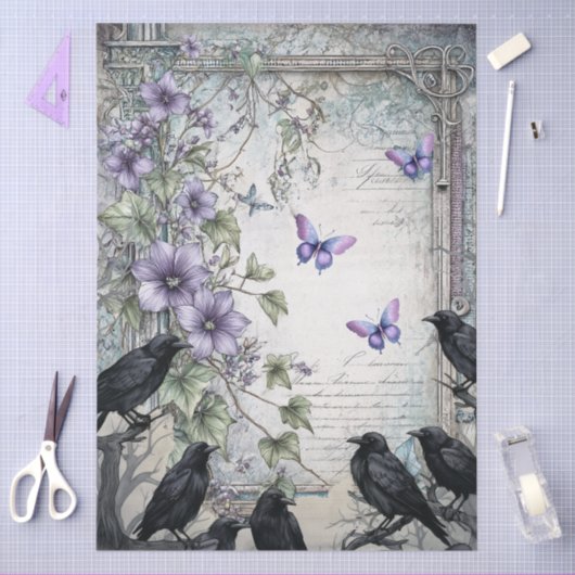 Lavender Floral Butterfells & Raven Decoupage Seidenpapier (Basteln)