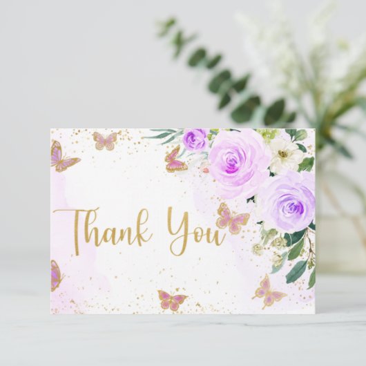 Lavender Floral Butterfly Baby Dusche Danke (Stehend Vorderseite)