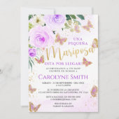 Lavender Floral Butterfly Baby Dusche Einladung Mä (Vorderseite)