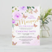 Lavender Floral Butterfly Baby Dusche Einladung Mä (Stehend Vorderseite)