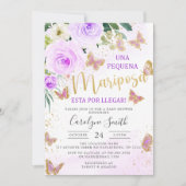 Lavender Floral Butterfly Babydusche auf Spanisch Einladung (Vorderseite)
