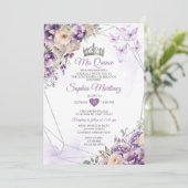Lavender Floral Butterfly Lila Mis Quince Einladung (Stehend Vorderseite)