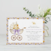 Lavender Floral Carriage Baby Shower Invite Einladung (Stehend Vorderseite)