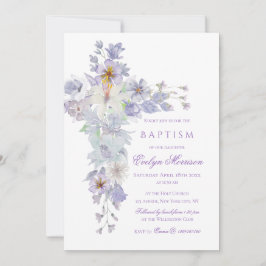 Lavender Floral Cross Baptism Invitation Einladung