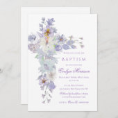 Lavender Floral Cross Baptism Invitation Einladung (Vorne/Hinten)