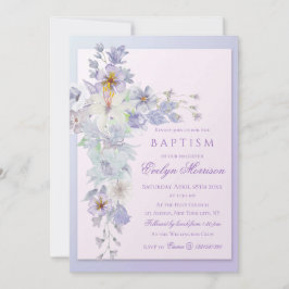 Lavender Floral Cross Baptism Invitation Einladung