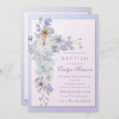 Lavender Floral Cross Baptism Invitation Einladung (Vorne/Hinten)