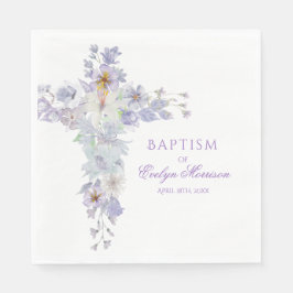 Lavender Floral Cross Baptism Napkins Serviette