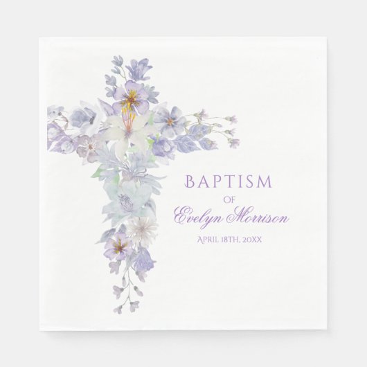 Lavender Floral Cross Baptism Napkins Serviette (Vorderseite)