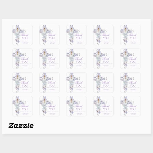 Lavender Floral Cross Baptism Sticker (Blatt)