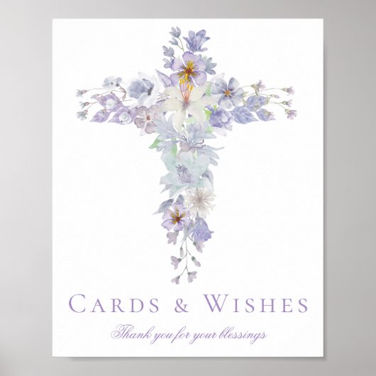Lavender Floral Cross Baptism Welcome Poster (Vorne)