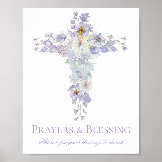 Lavender Floral Cross Baptism Welcome Poster (Vorne)