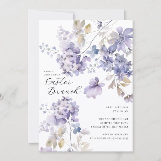 Lavender Floral Easter Brunch Invitation Einladung (Vorderseite)