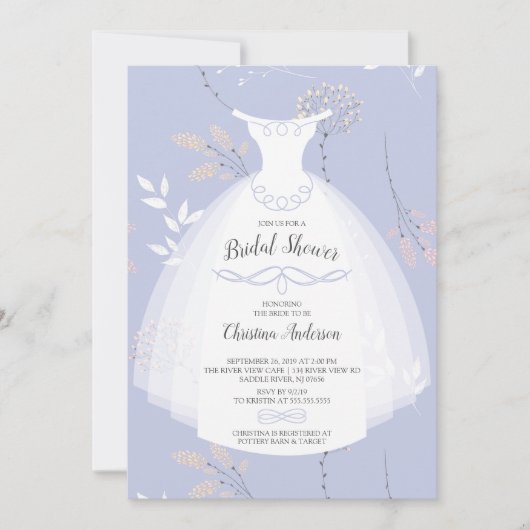 Lavender Floral Elegance Bride Gown Brautparty Einladung (Vorderseite)