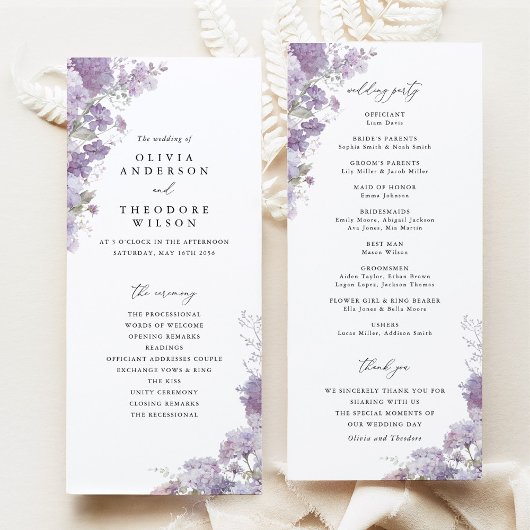 Lavender Floral Elegant Wedding Ceremony Program Programm
