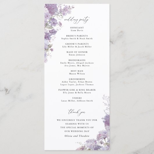 Lavender Floral Elegant Wedding Ceremony Program Programm (Rückseite)