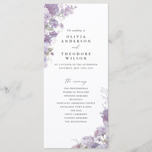 Lavender Floral Elegant Wedding Ceremony Program Programm (Vorderseite)