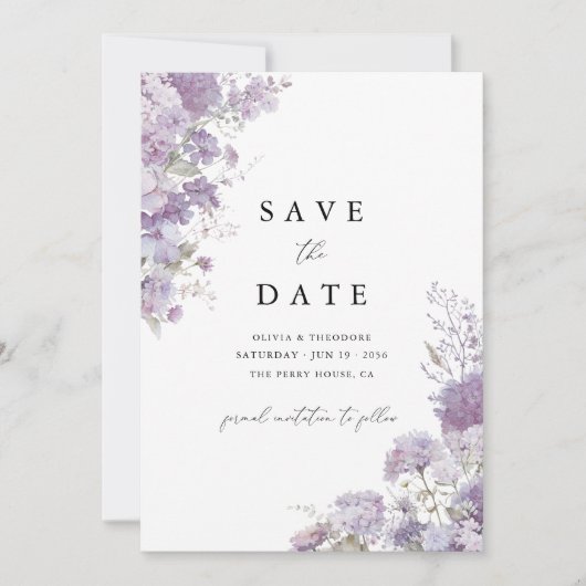 Lavender Floral Elegant Wedding Save the Dat Date (Vorderseite)