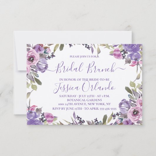 Lavender Floral Elegantes Script Bridal Brunch Einladung (Vorderseite)