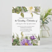 Lavender Floral Elfenbein Hochzeitszunge Rose Peon Einladung (Stehend Vorderseite)