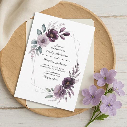 Lavender Floral Frame Wedding Invitation Einladung
