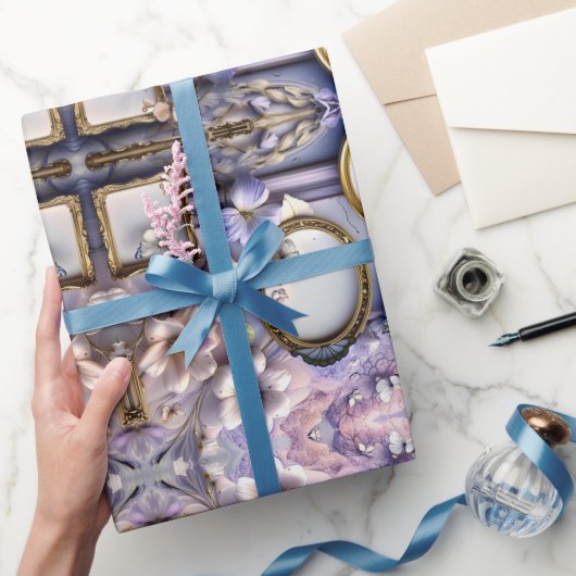 Lavender Floral Frames with Antique Gold Accents Geschenkpapier (Schenken)