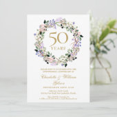 Lavender Floral Garland 50. Hochzeitstag Einladung (Stehend Vorderseite)