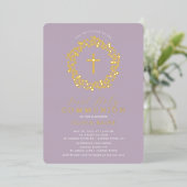 Lavender Floral Girls First Communion Folieneinladung (Stehend vorne)