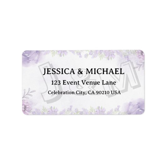 Lavender Floral Gold Script Wedding Address Label Adressaufkleber (Vorne)