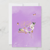 Lavender Floral Gold Tiara Butterfly Quinceanera Einladung (Rückseite)