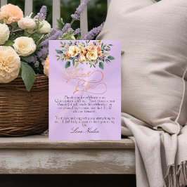 Lavender - Floral & Gold Tiara Quinceanera Dankeskarte