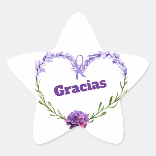 Lavender Floral "Gracias" Star-Shaped Stickers (Vorderseite)