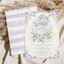Lavender Floral Greenery Gold Elephant Baby Dusche
