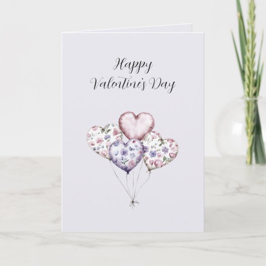 Lavender Floral Heart Balloons Valentine's Day Karte (Vorderseite)