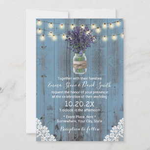 Lavender Floral Jar Dusty Blue Laced Barn Wedding Einladung