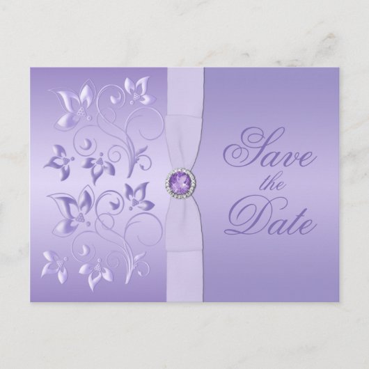 Lavender Floral Jeweled Save the Date Postcard Ankündigungspostkarte (Vorderseite)