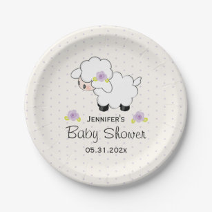 Lavender Floral Lamb Baby Dusche Pappteller