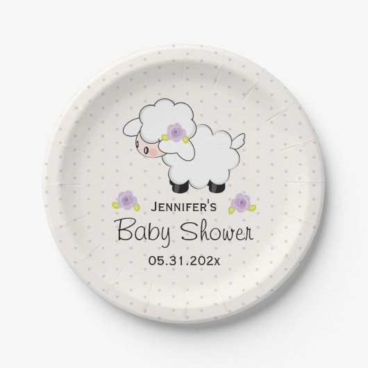 Lavender Floral Lamb Baby Dusche Pappteller (Vorderseite)