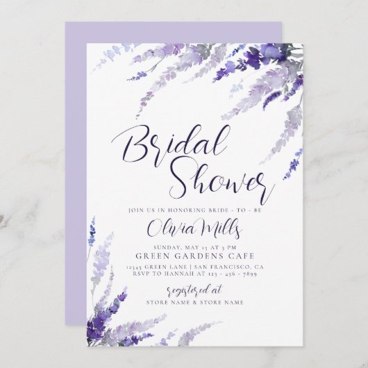 Lavender Floral Lilac Botanisches Brautparty Einladung (Vorne/Hinten)