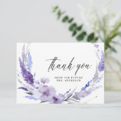 Lavender Floral Lilac Mauve Elegantes Brautparty Dankeskarte (Stehend Vorderseite)