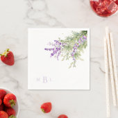 Lavender Floral Monogram Wedding Cocktail Serviette (Beispiel)