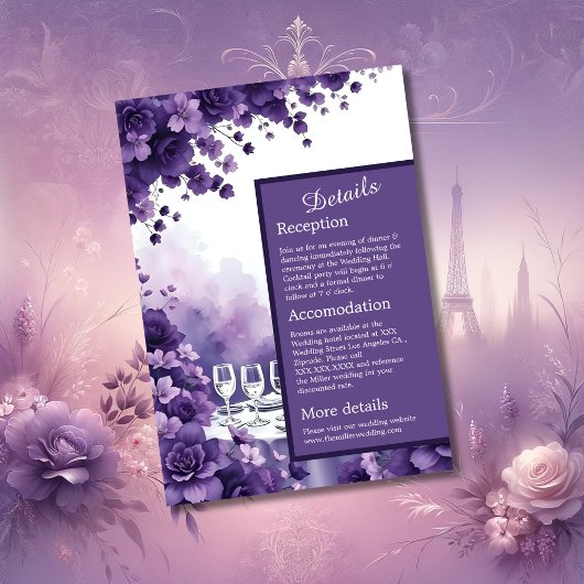 Lavender Floral & Parisian Eiffelturm Wedding Begleitkarte