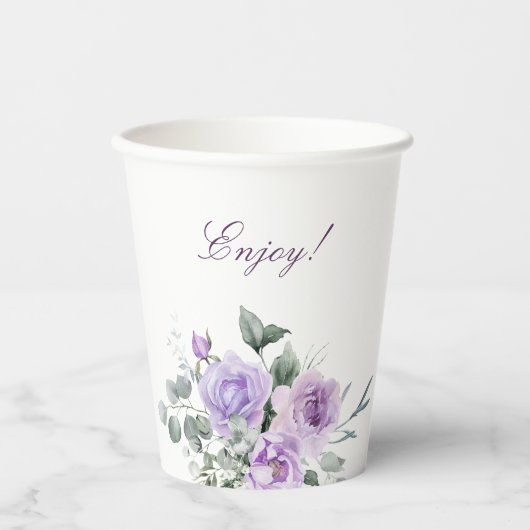 Lavender Floral Peony Brautparty Pappbecher (Vorderseite)