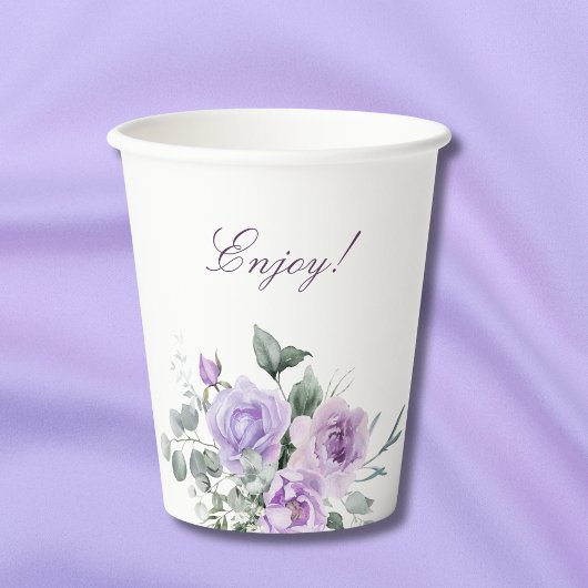 Lavender Floral Peony Brautparty Pappbecher