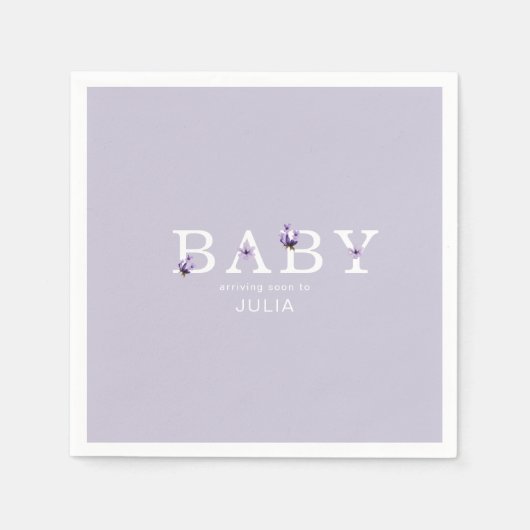 Lavender Floral Personalisiert Baby Showcocktail Serviette (Vorderseite)