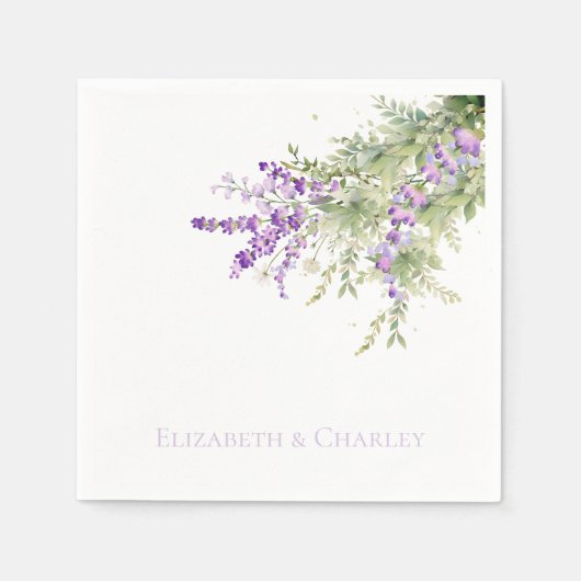 Lavender Floral Personalisiert Wedding Cocktail Serviette (Vorderseite)
