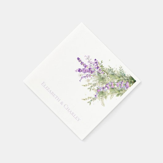 Lavender Floral Personalisiert Wedding Cocktail Serviette (Ecke)